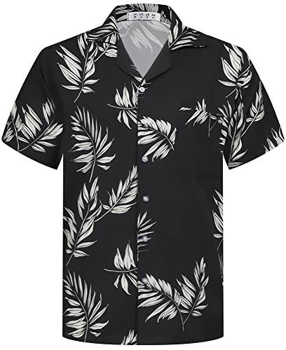 APTRO Men's Hawaiian Shirt Relax Fit Casual Short Sleeve Shirts HWS024 Black Large