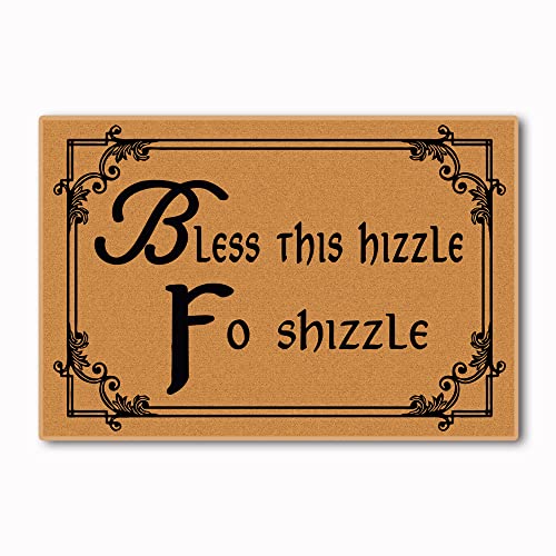 Assaoy Funny Doormat Bless This Hizzle Fo Shizzle Welcome Mat Non-Woven Fabric Top with a Anti-Slip Rubber Back.Door Mat for Entrance Way 23.6 X 15.7 in