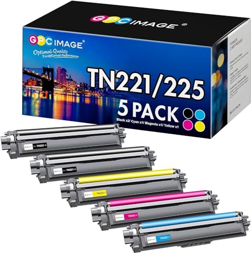 GPC Image Compatible Toner Cartridge Replacement for Brother TN221 TN225 Compatible with MFC-9130CW MFC-9340CDW MFC-9330CDW HL-3170CDW HL-3140CW Printer Tray (2 Black,1 Cyan,1 Magenta,1 Yellow)