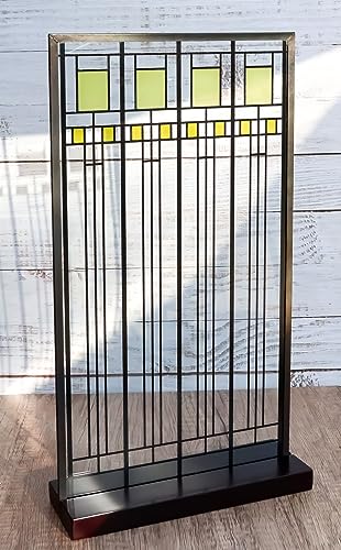 Ebros Frank Lloyd Wright Oak Park House Playroom Stained Glass Art Metal Framed Hanging Wall Decor Or Desktop Plaque Home or Office Decorative Masterpiece 14' by 7.75' Glass Dimensions