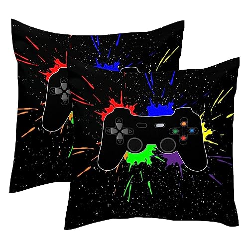 Pack of 2, Plush Soft Decorative Square Throw Pillow Covers Set Cushion Case for Home Sofa Bedroom Car 18 x 18 Inch 45 x 45 Cm, Video Game Joystick