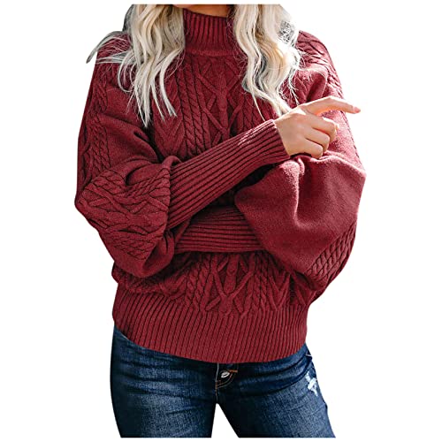 Womens Clothing Set Sweater Vest Trendy Cable Knit Turtlenecks Latern Long Sleeve Knit Pullover Oversized Plus Size Sweaters Womens Pulover Sweaters Long Sleeve Funny Christmas Sweater(Red L)