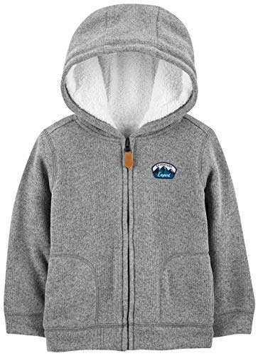 Simple Joys by Carter's Toddler Boys' Hooded Sweater Jacket with Sherpa Lining, Grey, 2T
