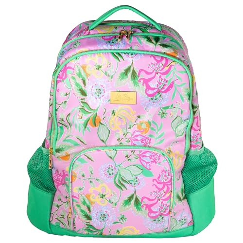 Lilly Pulitzer Large Backpack with Pockets, Adjustable Strap, and Handle, Large Bookbag for Work and Travel, Via Amore Spritzer