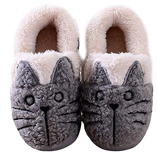 GaraTia Women Cute Cat Warm House Slippers Booties Grey 5-5.5 B(M) US Adult