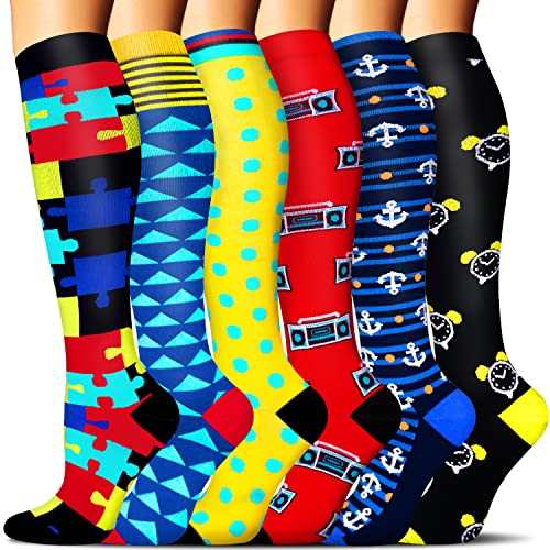 SunFeeling 6 Pairs Compression Socks for Women & Men Circulation - Best Support for Nurses,Running,Athletic,Sports,Large-X-Large