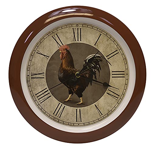 Mark Feldstein & Associates Rooster Farmhouse Collection Vintage Natural Brown 13 inch Sound Wall Clock