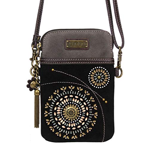 CHALA Crossbody Cell Phone Purse - Women Faux Suede Multicolor Handbag with Adjustable Strap - Starburst - Black
