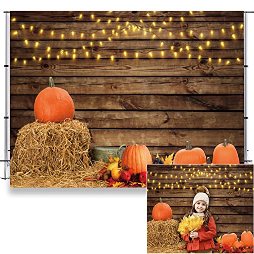 Fall Thanksgiving Wood Backdrop for Photography Party Decorations Autumn Wooden Plank Pumpkin Harvest Hay Photo Background Kids Adults Birthday Baby Shower Farm Theme Backdrop Studio Props 10x6.5ft