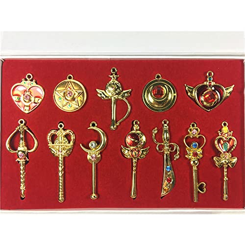 HGWJSJ Sailor Moon 12-Piece Set, Beautiful Girl Transformation Set Boxed, Pendant Necklace Keychain, Magic Wand (3.15 Inches)