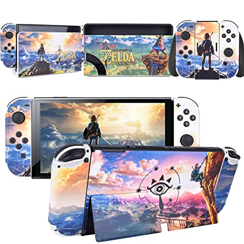 DLseego Switch OLED Skin Sticker Zelda Pattern Full Wrap Skin Protective Film Sticker Design for Switch OLED New Switch Model Joy-con Controller Skin-Deep Blue