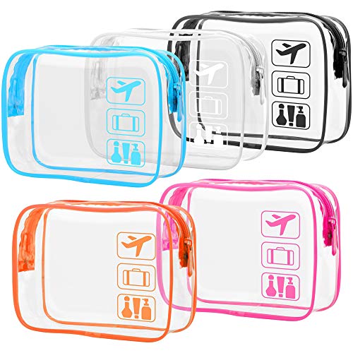 PACKISM Clear Toiletry Bag, 5 Pack TSA Approved Toiletry Bag, Travel Makeup Cosmetic Bag for Women Men, Carry on Airport Airline Compliant Bag, Black, White, Blue, Orange, Rose Red…