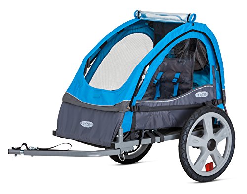 InStep Sync Kids Bike Trailer, Tow Behind Child Carrier, Foldable and Compact, Easy Storage, Bug Screen and Weather Shield Canopy, Safety Flag, 16-Inch Wheels, Single Seat, Blue