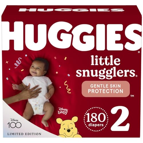 Huggies Size 2 Diapers, Little Snugglers Baby Diapers, Size 2 (12-18 lbs), 180 Count