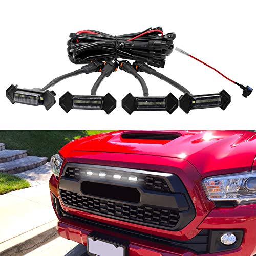 Seven Sparta Grill Led Lights 4 PCS with Fuse for 2016-2023 Aftermarket Toyota Tacoma TRD PRO Grille (White Light with Black Shell)