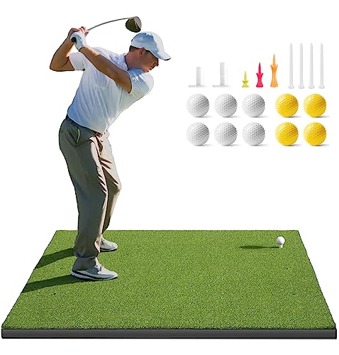 Golf Mat, Golfguru 5x4ft Pro Golf Hitting Practice Mats with 10 Golf Balls, 7 Golf Tees, 2 Golf Rubber Tees, Golf Training Aids for Backyard Driving Chipping Indoor Outdoor Training