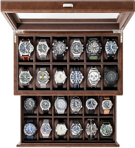 TAWBURY Extra Large Watch Case 24 Slot – XL Watch Case for Men | Watch Cases for Men 24 Slot | Watch Organizer | Extra Large Watch Display Case