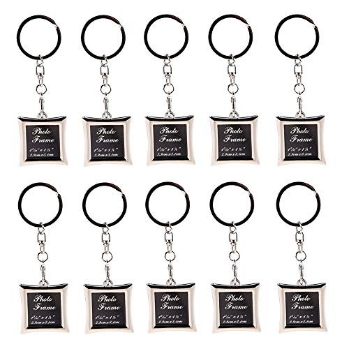 Square Photo Frame Keychain Set - 10 PCS Mini Stainless Steel Picture Frame Keychains, DIY Personalized Sterling Photo Holder, Souvenir for Friends Lovers and Family