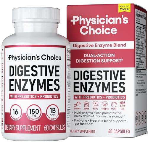 Physician's CHOICE Digestive Enzymes - Multi Enzymes, Organic Prebiotics & Probiotics for Digestive Health & Gut Health - for Meal Time Discomfort Relief & Bloating - Dual Action Approach - 60 CT