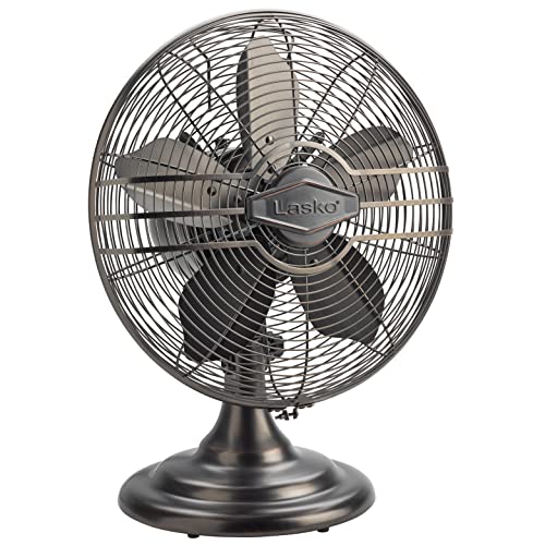 Lasko Oscillating Table Top Fan, Portable, 3 Quiet Speeds, for Bedroom, Kitchen and Office, 17', Bronze, R12210