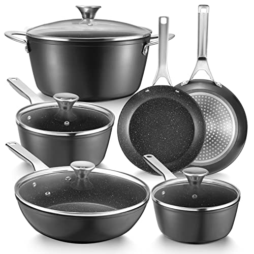 Induction Cookware Set, Fadware Pots and Pans Set Nonstick, Dishwasher Safe Pan Sets for Cooking, Utensils Set w/Frying Pans, Saucepans & Stockpot, Kitchen Essentials for New Home, Black