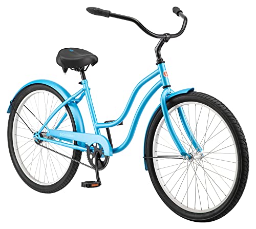Schwinn Mikko Adult Beach Cruiser Bike, 26-Inch Wheels, 17-Inch Steel Frame, Single Speed Twist Shifters, Coaster Brakes, Blue