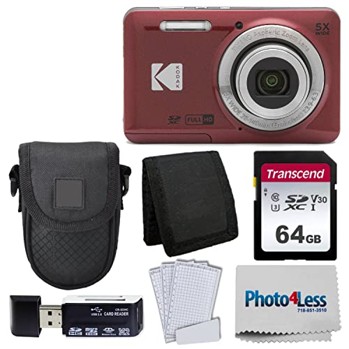 Kodak PIXPRO FZ55 Digital Camera (Red) + Black Point & Shoot Camera Case + Transcend 64GB SD Memory Card + Tri-fold Memory Card Wallet + Hi-Speed SD USB Card Reader + More!