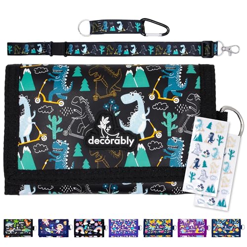 Trifold Dinosaur Wallet Kids with Lanyards - Kids Dinosaur Wallet for Toddler Boy Wallets for Kids 4-6, Dinosaur Wallets for Boys Wallets for Kids, Children Wallets for Boys Velcro Wallet