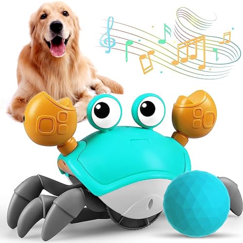 Bininl Crawling Crab Dog Toy with Ball Toy,Interactive Dog Toys with Obstacle Avoidance Sensor,Moving Krab Krawl for Dogs with Music Sounds & Lights for Dogs Cats Pets