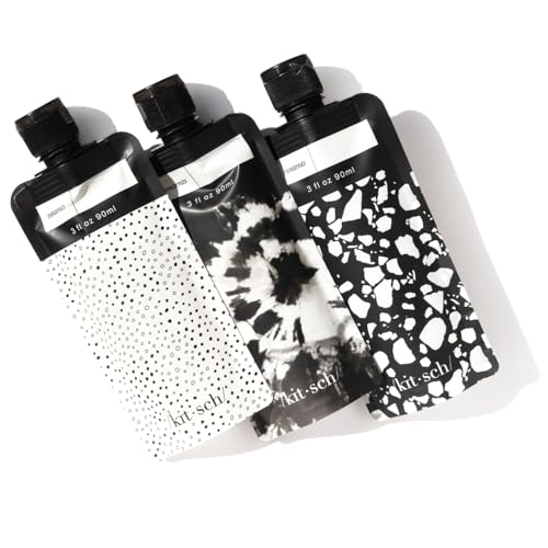 Kitsch Travel Containers - Leak Proof Refillable Squeeze Pouches | TSA Approved Travel Pouches for Toiletries & Shampoo | Travel Liquid Container | Holiday Gift | Travel Tubes, 3oz (Black Ivory)