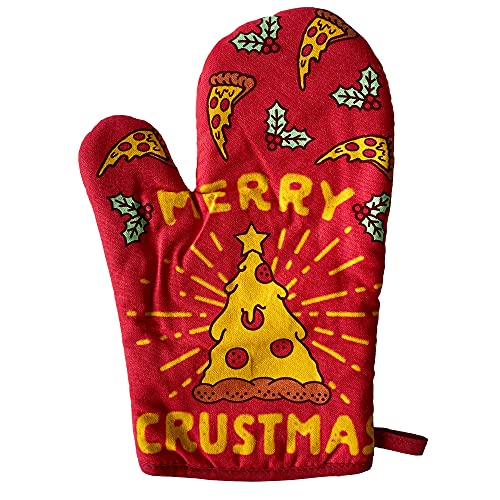 Merry Crustmas Oven Mitt Funny Christmas Pizza Graphic Kitchen Glove Funny Graphic Kitchenwear for Christmas Holiday with Food Crustmas Oven Mitt