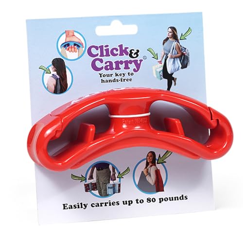 Click & Carry Grocery Bag Carrier, 1 Pack, Red - As seen on Shark Tank, Soft Cushion Grip, Hands Free Grocery Bag Carrier, Plastic Bag Holder, Haul Sports Gear, Click and Carry with Ease