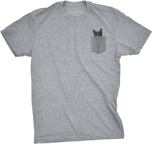 Mens Pocket Cat T Shirt Funny Printed Peeking Pet Kitten Animal Tee for Guys Mens Funny T Shirts Cat T Shirt for Men Funny Animal T Shirt Novelty Tees for Light Grey L