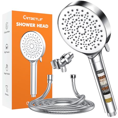 Filtered Shower Head with Handheld, High Pressure 6 Spray Mode Showerhead with 70' Hose, Bracket, Hand Held Water Softener Filter for Hard Water, Water Saving Spray Soft Spa Shower Head