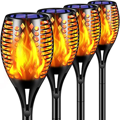 TomCare Solar Lights Upgraded, 43' Waterproof Flickering Flames 96 LED Torches Lights Outdoor Solar Landscape Decoration Lighting Auto On/Off Pathway Lights for Garden Patio Yard Christmas, Black(4)