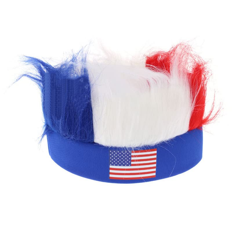 Dzrige America Fans Wig Props Crazy USA Soccer Cheer Headwear US Football Fans Hat Hair Accessoires for Football Match,Independence Day,Festival Events,Parades,International Festival Blue