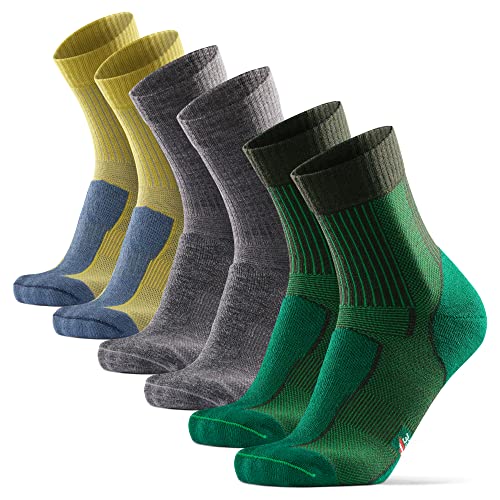 DANISH ENDURANCE 3 Pack Merino Wool Light Hiking Socks for Men, Women & Kids, Multicolor (1 x Grey, 1 x Green, 1 x Yellow), Medium
