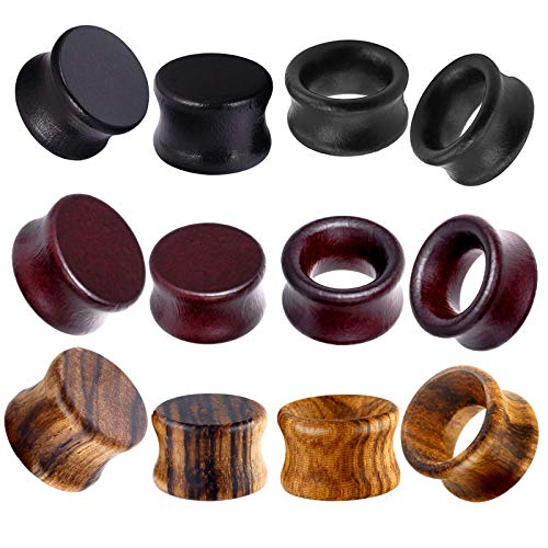 TIANCI FBYJS 12pcs Wood Ear Tunnels Wooden Gauges Vintage Black Brown Natural Organic Flesh Tunnel Plugs Piercing Stretcher Earrings 8mm 0g