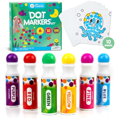 Jar Melo Washable Dot Markers, 6 Colors Dot Paints with 108 PDF & 10 Physical Activity Papers, Non-Toxic Bingo Daubers for Toddlers 1-3
