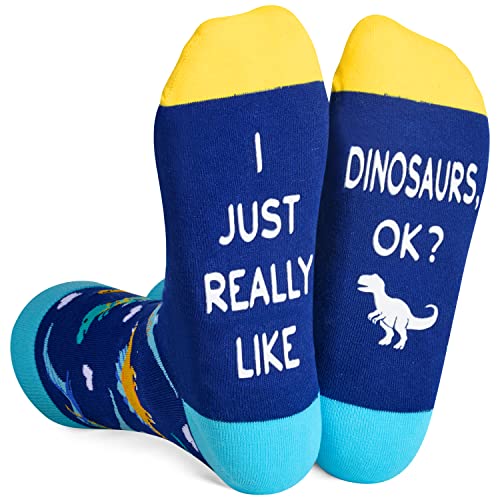 Zmart Unisex Novelty Dinosaur Gifts for Boys Dino Gifts for Girls, Funny Dinosaur Socks Women Crazy Dino Socks Men