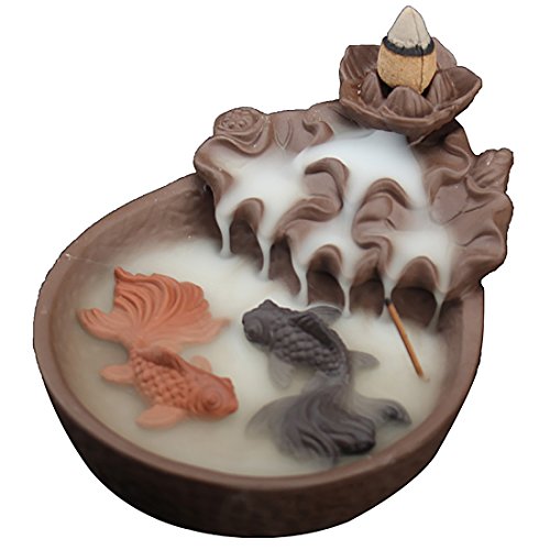 NewEGG Two Fishes Ceramic Purple Clay Smoke Backflow Incense Cone Sticks Burner Holder