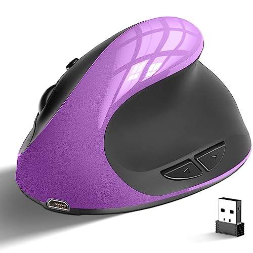 cvavot Ergonomic Mouse, Rechargeable Vertical Wireless Mouse Right Handed Computer Wireless Mouse with 6 Buttons 3 Adjustable 800/1200/1600 DPI for Laptop,Desktop,PC, MacBook（Purple