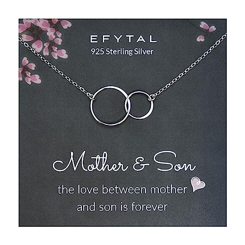 EFYTAL Sterling Silver Mother Son Necklace - New Mom Gifts for Women, Mom Christmas Gifts from Son, Mother Son Gifts