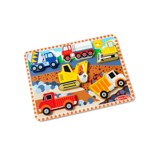 Melissa & Doug Construction Vehicles Wooden Chunky Puzzle (6 pcs), Multicolor, 11.95 x 8.95 x 1.0