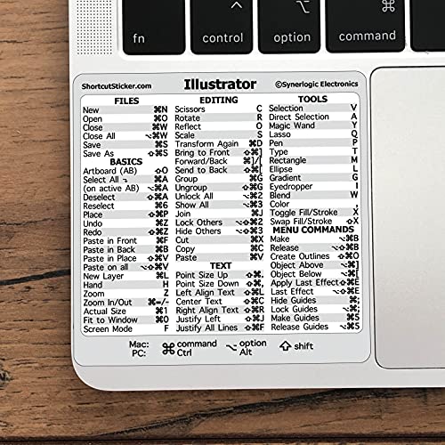 Synerlogic Electronics Adobe Illustrator Quick Reference Keyboard Guide Shortcut Sticker, Laminated Vinyl, Compatible with Any MacBook or PC, Size 3.25inchx3.25inch
