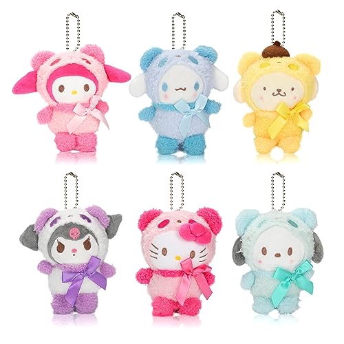 6 Pcs Kitty Anime Plush Set, 6 Inch Kawaii Cinnamon Plush with Hook Cute Japanese Plush Stuffed Animals Plushies Gift for Cartoon Room Decor for Girls Boys Fans