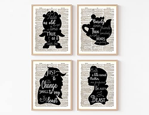 Beauty and the Beast - Cogsworth Decor - 4 piece set - Belle Quote - Dictionary Art Print Quotes and Sayings Print - UNFRAMED 8 X 10 inches