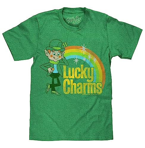 Tee Luv Men's Lucky Charms Shirt - Vintage Lucky The Leprechaun Logo T-Shirt (Kelly Green Heather) (3XL)