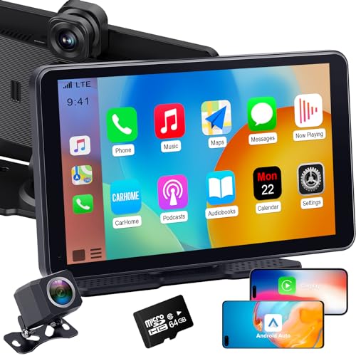 AMTIFO Portable Wireless Apple Carplay: Easy Install Bluetooth Car Screen - 7-inch DVR Recording Android Auto - Dash Mount Car Play with 2.5K Dash Cam & 1080P Backup Camera