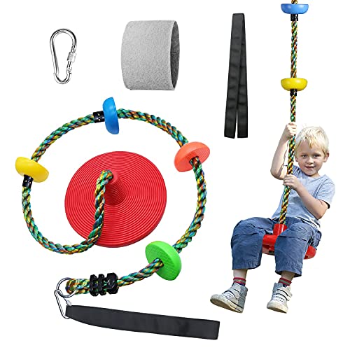Fentin Tree Swing for Kids Backyard Single Disc Rope Climbing Swing Seat for Tree Indoor Outdoor Playground Swing Set Accessories with Thickening 4 Ft Strap-Red